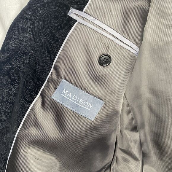 MADISON Blazer Paisley Velvet Sport Coat Casual Jacket Cotton Mens 40R Black - Picture 10 of 10